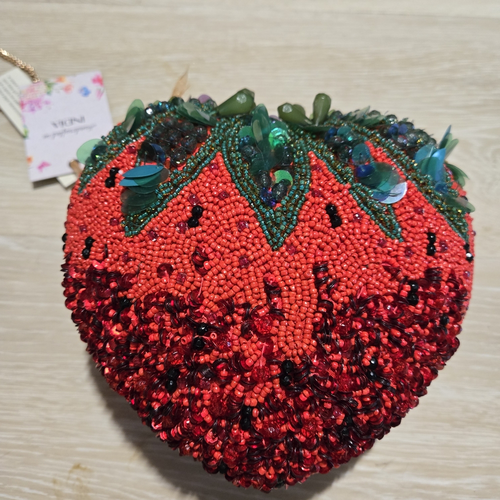 India Boutique Red and Green Beaded Clutch